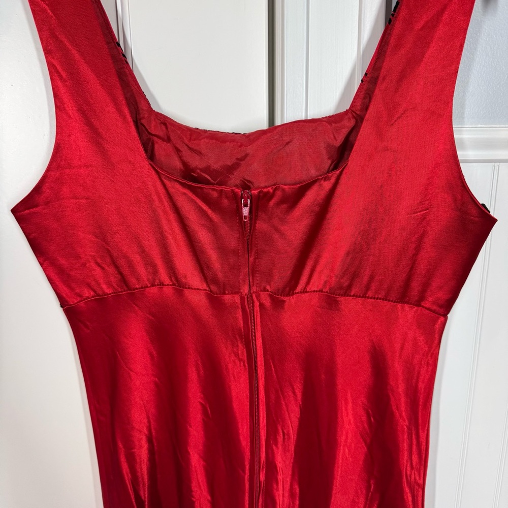 Vintage Y2K Be Smart Red Goth Dress Dark Romance‎ Velvet Rose Midi Maxi Dress - Picture 4 of 9